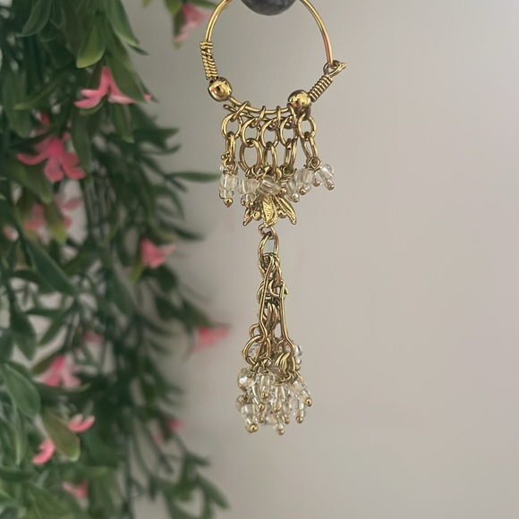 Dangle Earrings - Boho Vintage Gold Toned w/Clear Beads - 3" - Picture 15 of 15